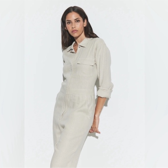 Rivet Utility Bigwig Linen Jumpsuit - Oatmeal - Small - Picture 3 of 11